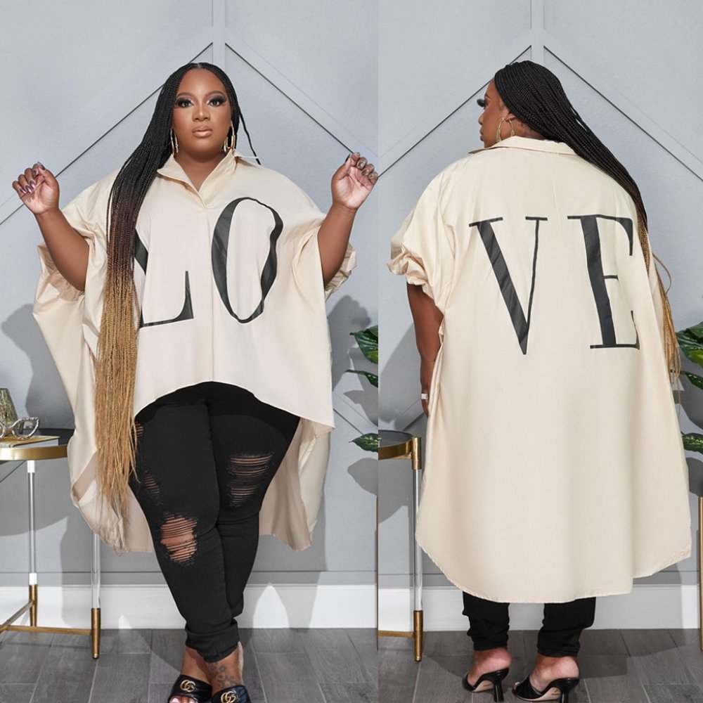 Asymmetrical Streetwear Letter 4-Way Stretch Spandex Blouse - Picture 2 of 3